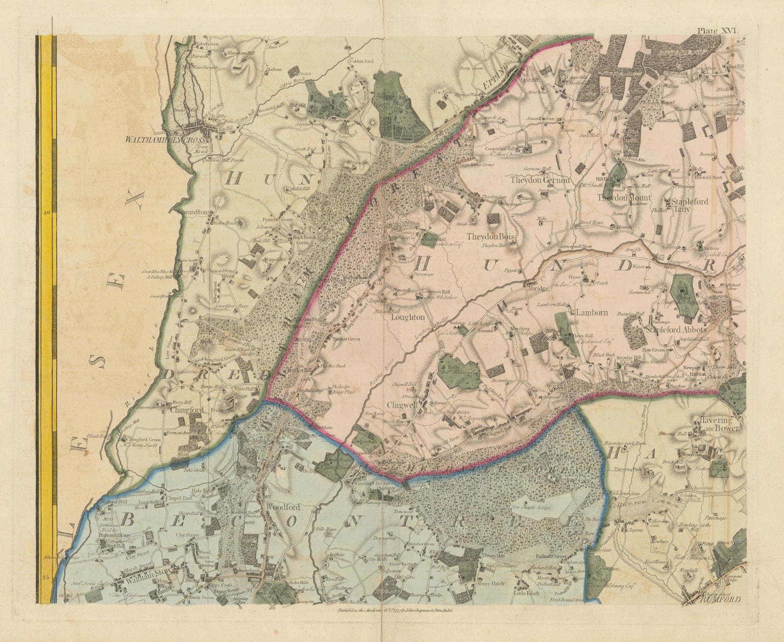 Essex SW #16 Walthamstow Romford Epping Forest Chingford. Chapman/André 1777 map